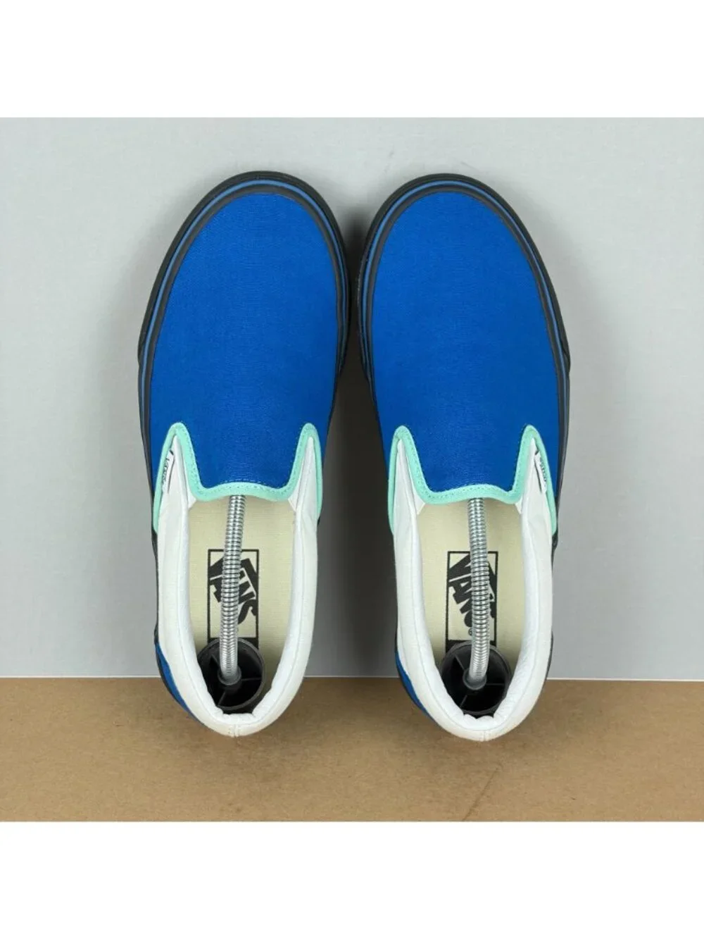 Vans Classic Slip On Color Block Sneakers Womens 9 Wide Blue White Casual